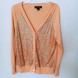 ST JOHN Sequin Cardigan Peach Orange Large